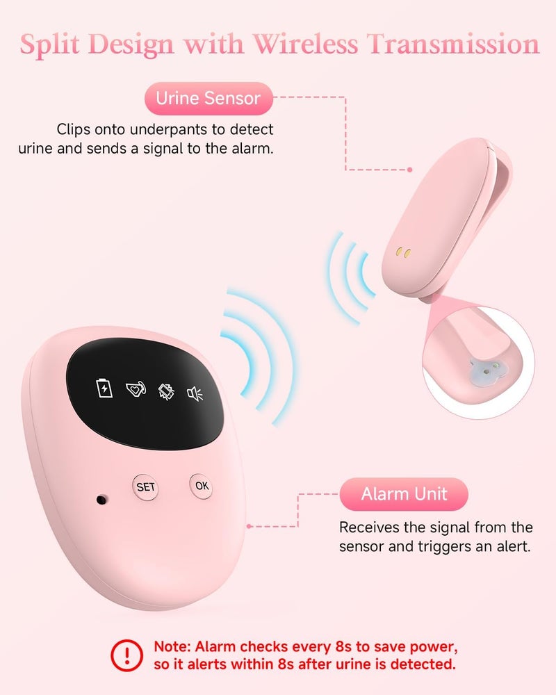 PHENOHERE US-Patented Wireless Bedwetting Alarm for Boys and Girls,High Sensitivity Sensor for Deep Sleepers, USB-C Rechargeable (Blush Pink) - Image 2